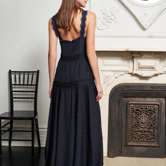 La Ligne Maggie Lace-trimmed Silk-georgette Maxi Dress In Midnight Blue - Picture 10 of 12